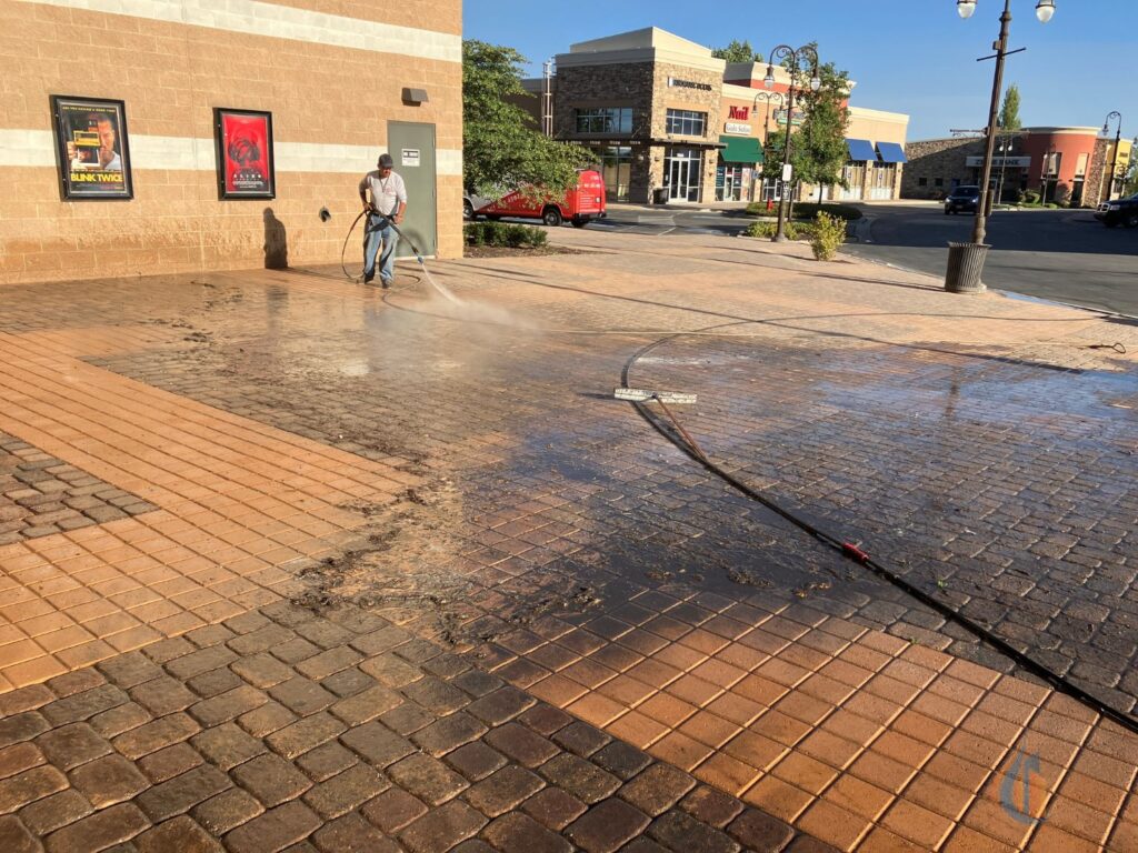 7 Century Theatres Paver Walkway and Entrance Pressure Power Washing by Go Wash Utah